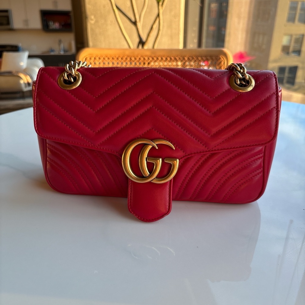 Gucci Marmont Small Red Leather Shoulder Bag